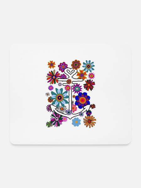 Tropical Look Anker Blumen und Blüten - Mousepad (Querformat) - Weiß