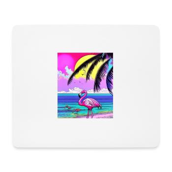 Flamant rose et palmiers - Tapis de souris (format paysage) - blanc - Devant