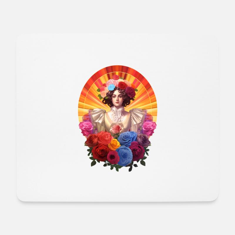 Porträt einer Frau in Blumenpracht - Mousepad (Querformat) - Weiß
