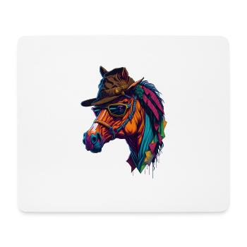 Pferd mit Hut und Sonnenbrille cool und bunt - Mousepad (Querformat) - Weiß - Vorne