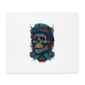 Skeleton Skull with Hat and Flowers Cool Comic - Mouse Pad (horizontal) - white - Front