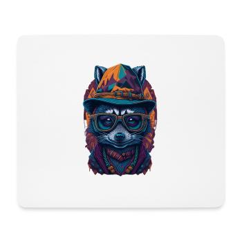 Mignon raton laveur avec chapeau et drôles de lunettes - Tapis de souris (format paysage) - blanc - Devant