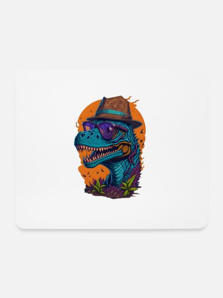 Dinosaurier mit Hut und Brille Lustig Modisch - Mousepad (Querformat) - Weiß