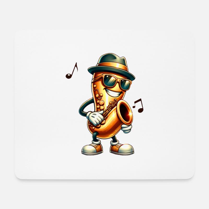 Jazz It! 🎷 Cooles Saxophon mit Hut und Sonnenbrille - Mousepad (Querformat) - Weiß