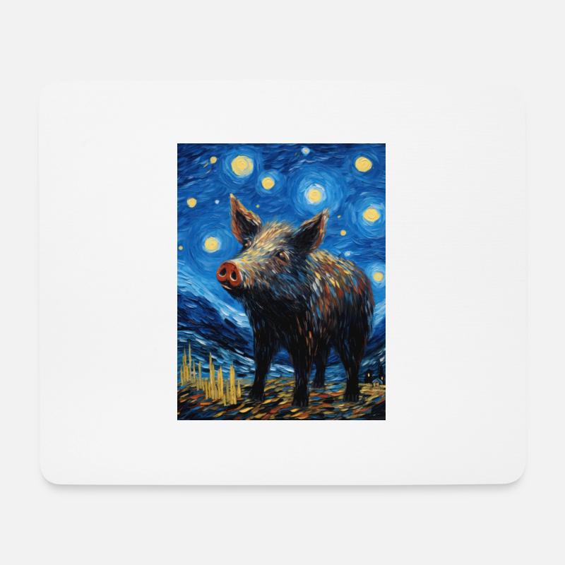 wildschwein, van gogh, sternennacht, tier - Mousepad (Querformat) - Weiß