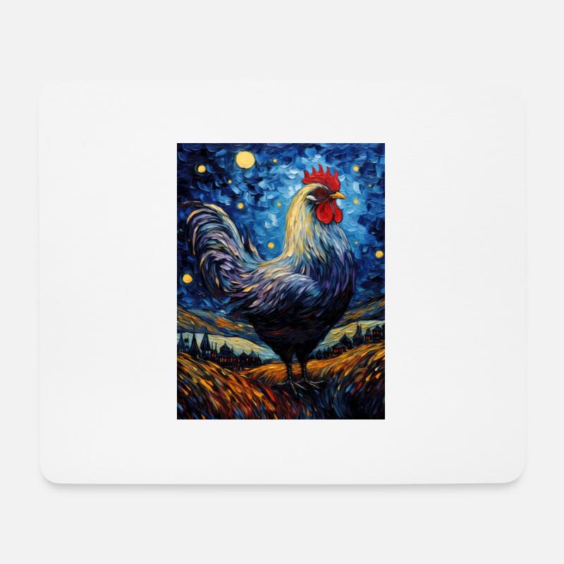 hahn, van gogh, sternennacht, tier, huhn - Mousepad (Querformat) - Weiß