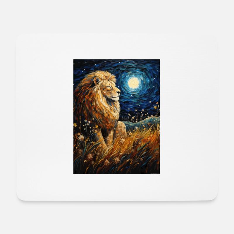 löwe, van gogh, sternennacht, tier, löwen - Mousepad (Querformat) - Weiß