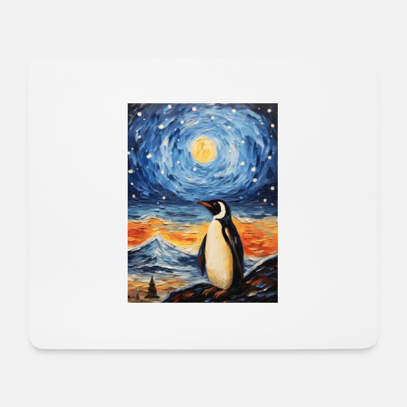 pinguin, van gogh, sternennacht, tier, vogel - Mousepad (Querformat) - Weiß