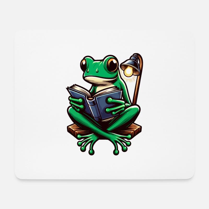 Frosch mit Buch - Mousepad (Querformat) - Weiß