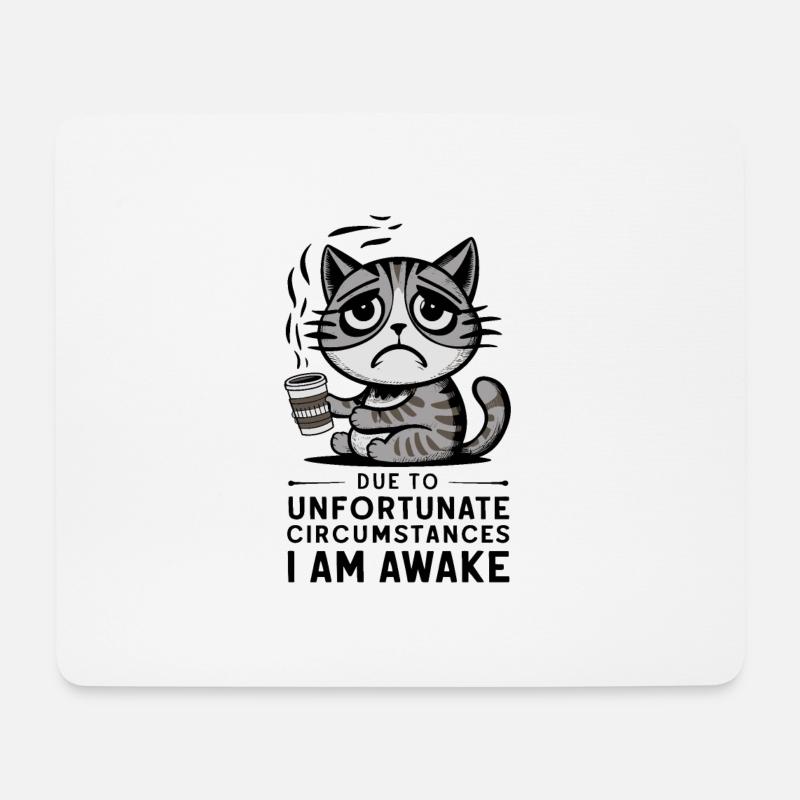 Aufgrund unglücklicher Umstände bin ich wach Katze - Mousepad (Querformat) - Weiß