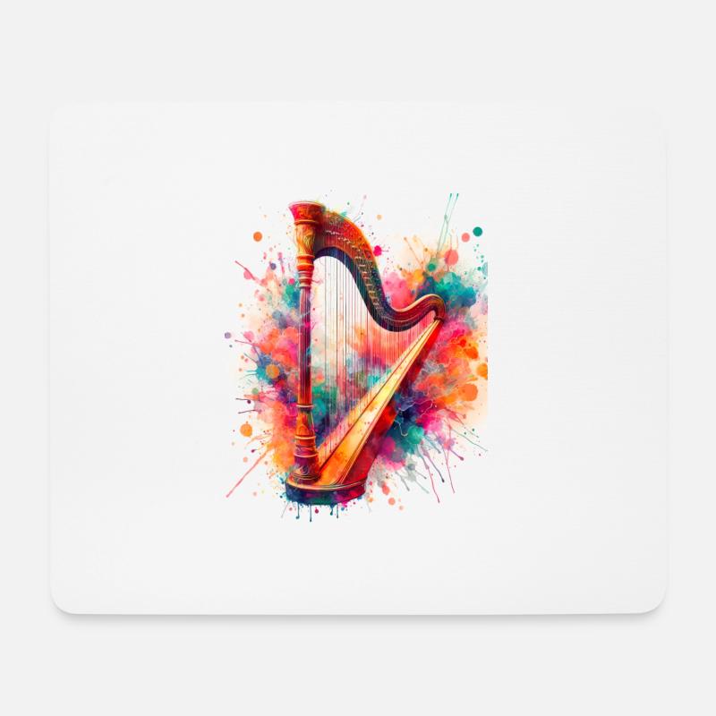 Harpe aquarelle - Tapis de souris (format paysage) - blanc