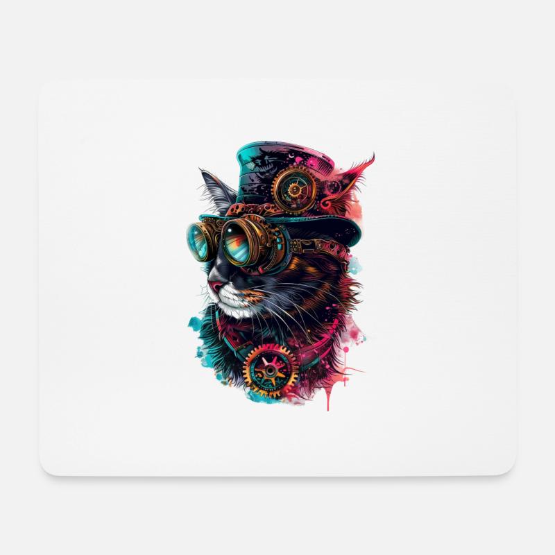 Cyberpunk Katze - Mousepad (Querformat) - Weiß