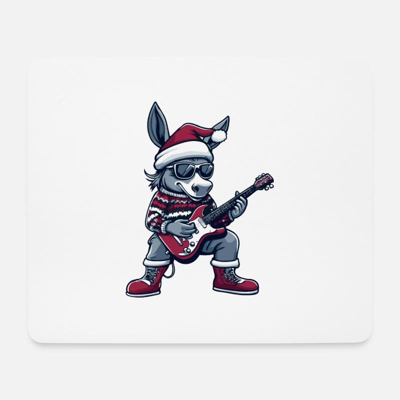 Esel Weihnachten Rocker Gitarre - Mousepad (Querformat) - Weiß