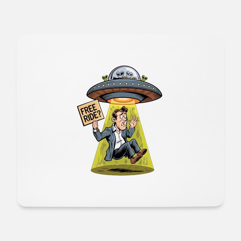 Weltraum Trampen – lustige UFO-Grafik - Mousepad (Querformat) - Weiß
