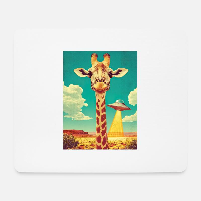 Retro Giraffe mit UFO - Mousepad (Querformat) - Weiß