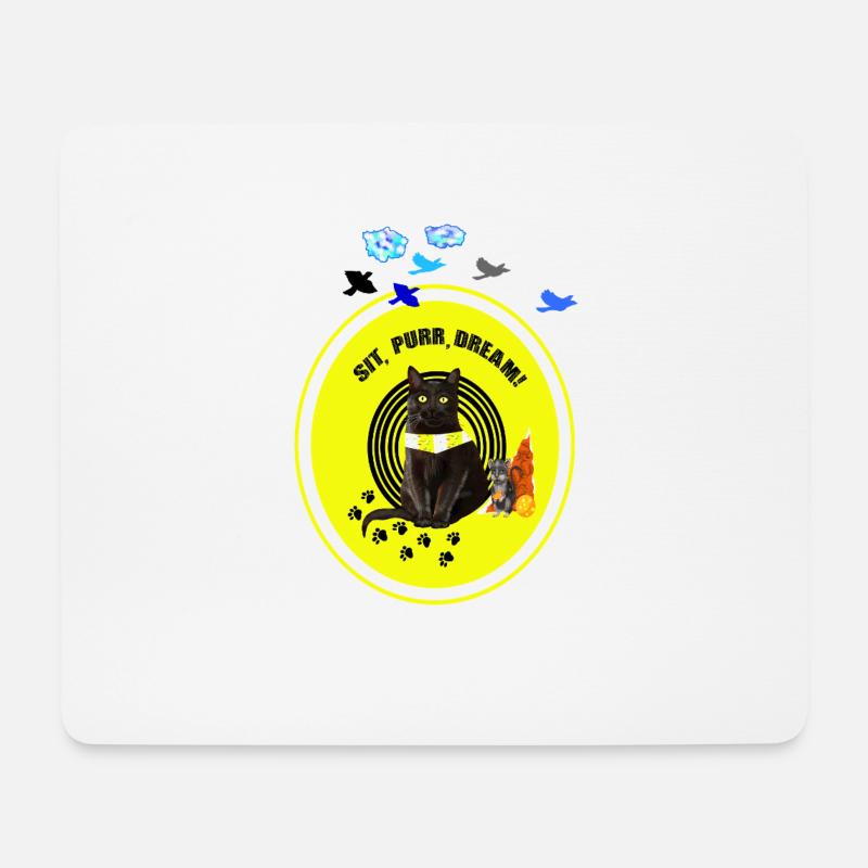 Dreamy Black Cat with Cyber Lemon Bandana - Mouse Pad (horizontal) - white