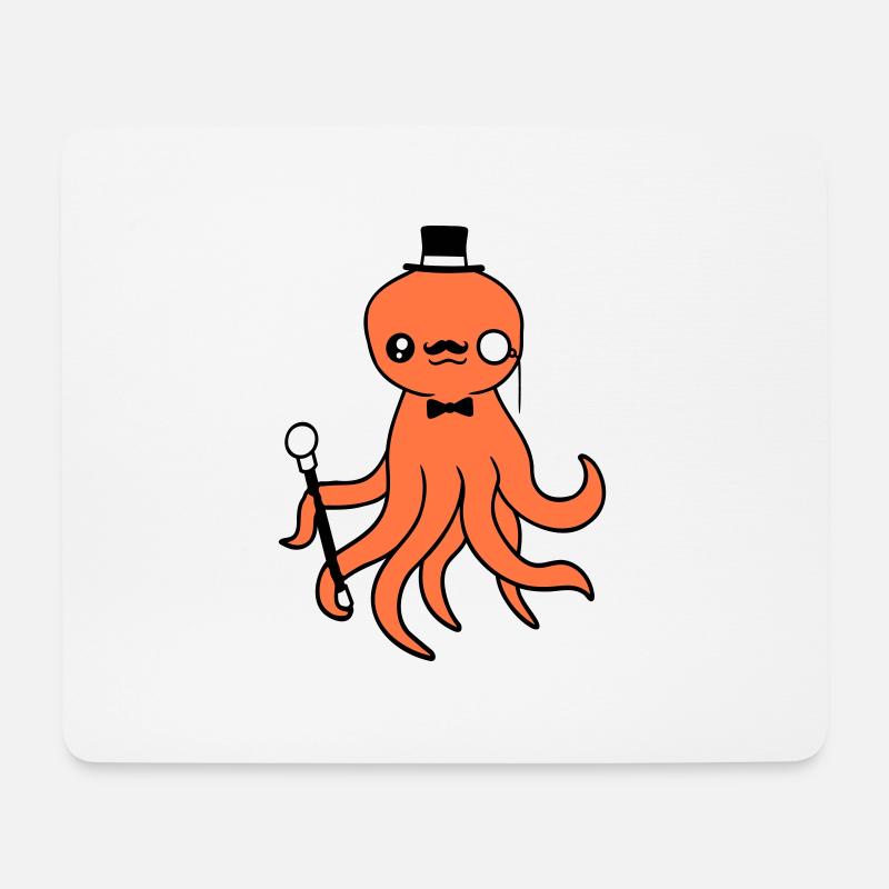 Kraken Mr. Sir Zylinder Hut Monokel Brille reich - Mousepad (Querformat) - Weiß