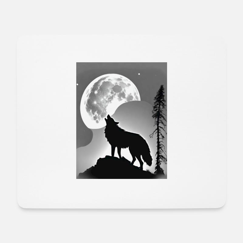 Wolf Mond - Mousepad (Querformat) - Weiß