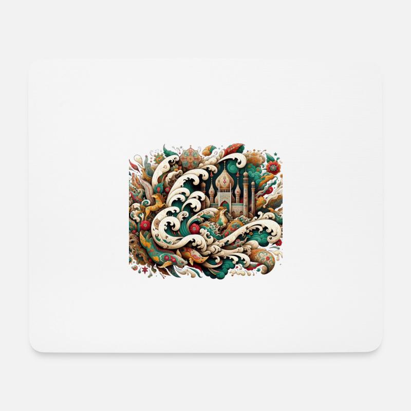 Wellen, die einen Palast bedecken, der von persischer Kunst inspiriert ist - Mousepad (Querformat) - Weiß