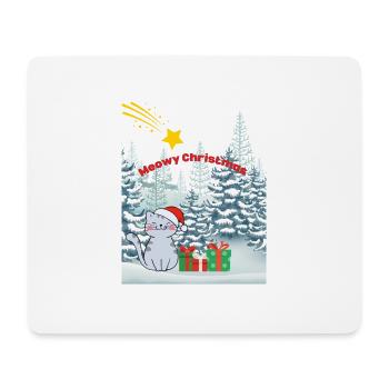 Meowy Christmas - Katze mit Sternschnuppe - Mousepad (Querformat) - Weiß - Vorne