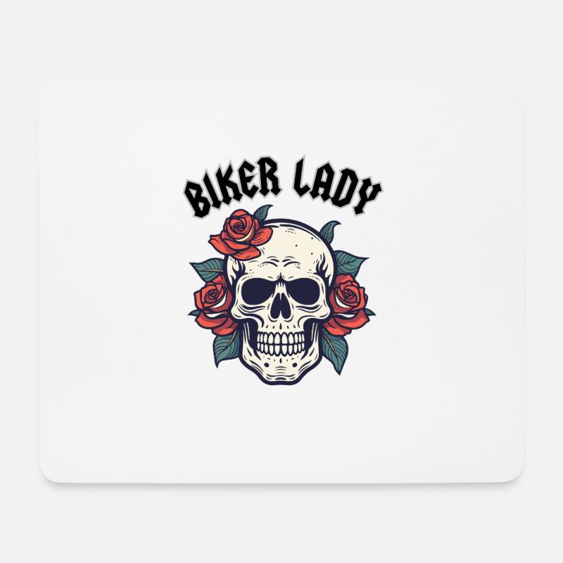 BIKER LADY WITH ROSE - Mouse Pad (horizontal) - white