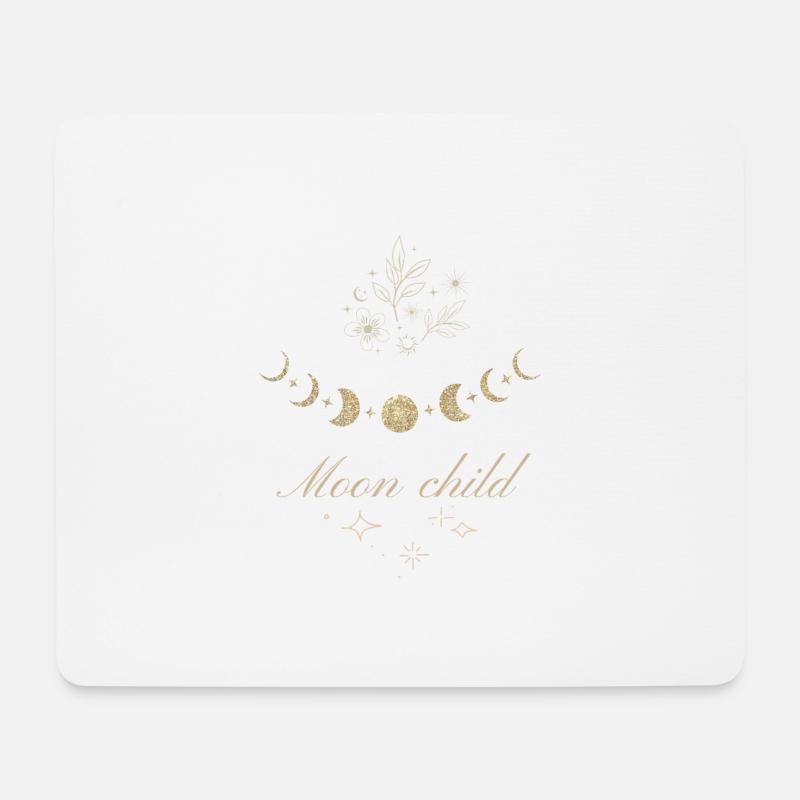 Mondphasen und Sterne mit Mondkind-Text. - Mousepad (Querformat) - Weiß