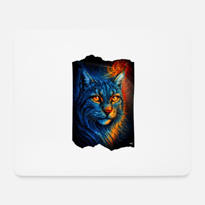 Mystische Luchs Wildkatze im Feuerlicht - Mousepad (Querformat) - Weiß