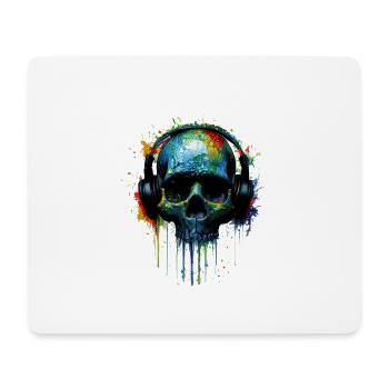 Crâne de DJ coloré avec des écouteurs - Tapis de souris (format paysage) - blanc - Devant