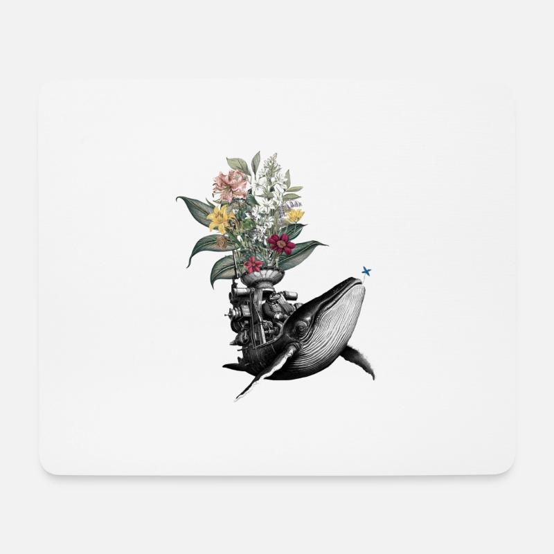 Herzlichen Glückwunsch – Frosch, Wal, Blumen - Mousepad (Querformat) - Weiß