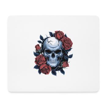 Crâne avec des fleurs de roses - Tapis de souris (format paysage) - blanc - Devant