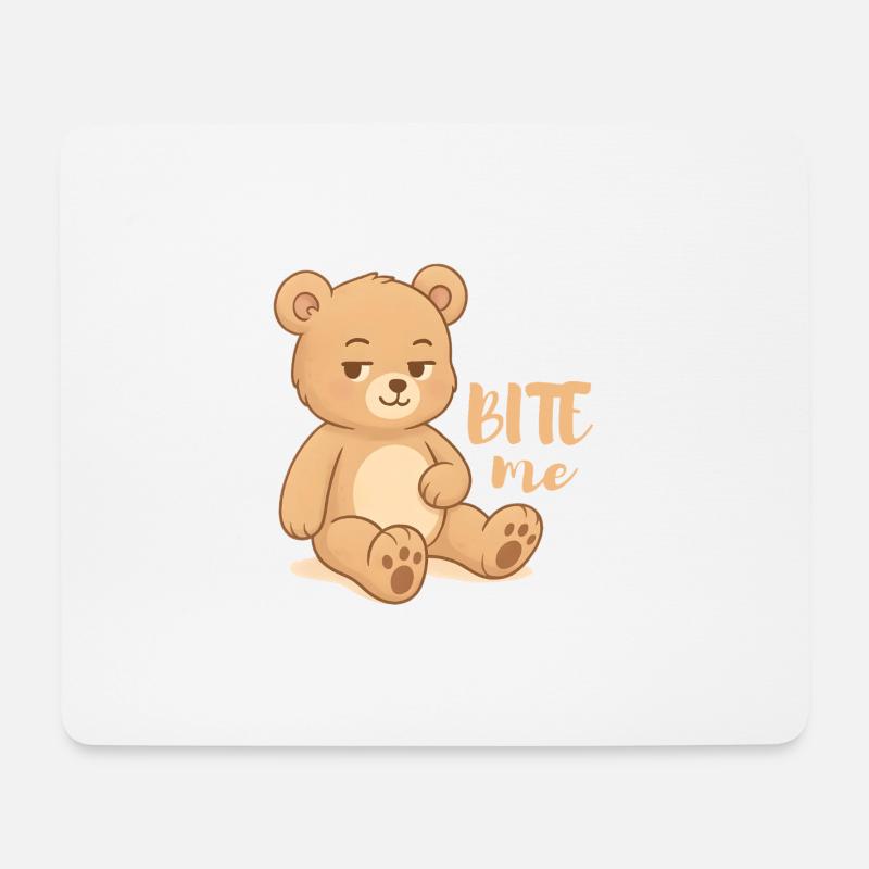 Frecher Teddy-Cutesy Design mit Attitüde - bite me - Mousepad (Querformat) - Weiß