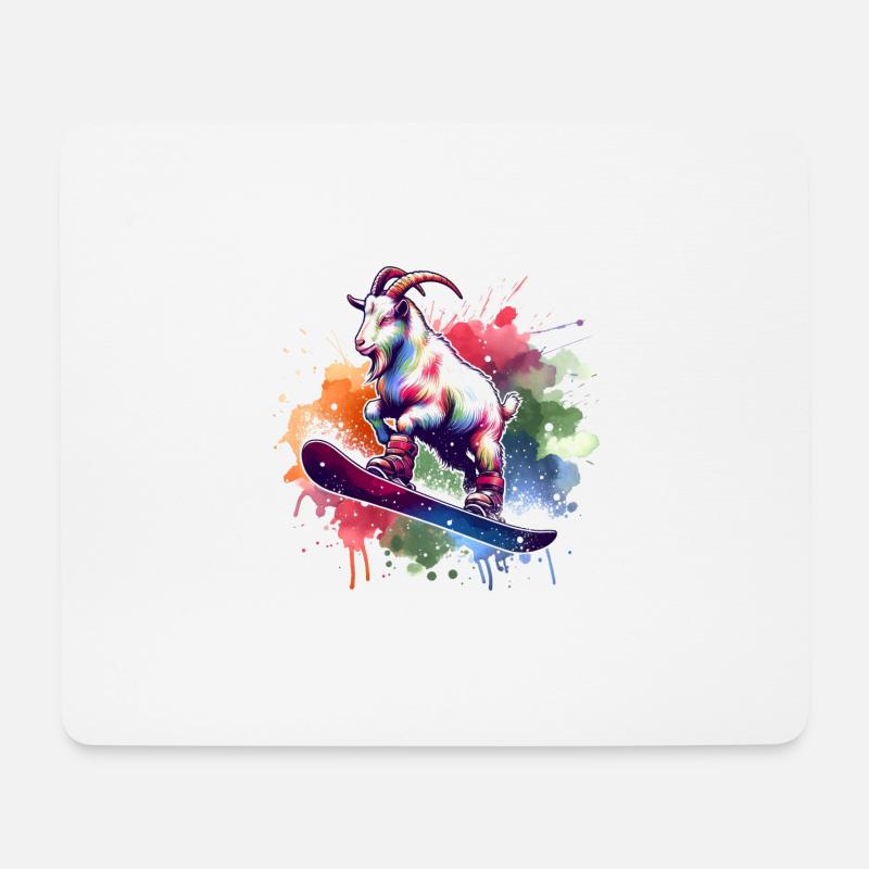 Lustige Ziege Beim Snowboarden Im Winter - Mousepad (Querformat) - Weiß