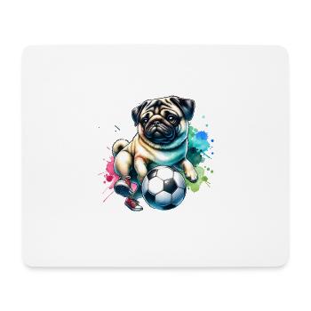 Niedlicher Mops Hund Fußballspieler Ball Champion - Mousepad (Querformat) - Weiß - Vorne