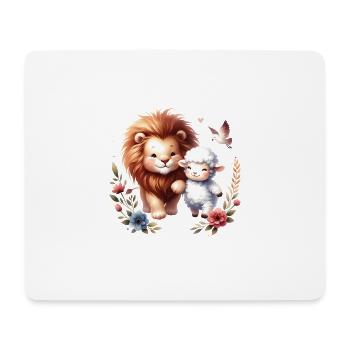 Löwe und Lamm Christliche Kleidung - Mousepad (Querformat) - Weiß - Vorne
