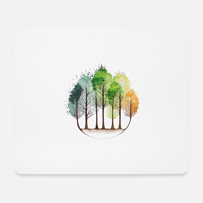 Bäume der vier Jahreszeiten Aquarell - Mousepad (Querformat) - Weiß
