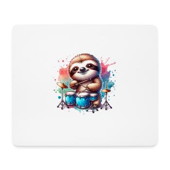 Faultier Drummer Schlagzeuger Design - Mousepad (Querformat) - Weiß - Vorne