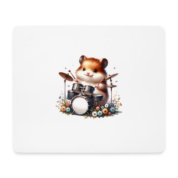 Cute Hamster Playing Drums Rock Music - Mouse Pad (horizontal) - white - Front