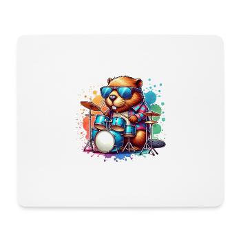 Biber Schlagzeuger Nager Trommelstöcke Rock - Mousepad (Querformat) - Weiß - Vorne