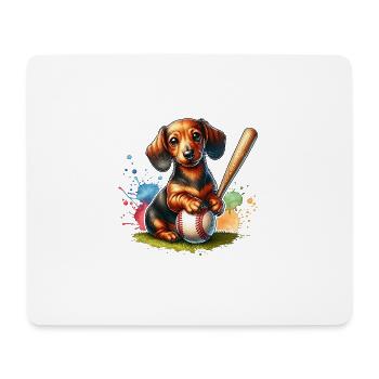 Cute Dachshund with Baseball Bat Baseball Sports - Mouse Pad (horizontal) - white - Front