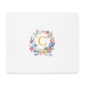 C Monogram Floral, Floral Wreath, Personalizable - Mouse Pad (horizontal) - white - Front