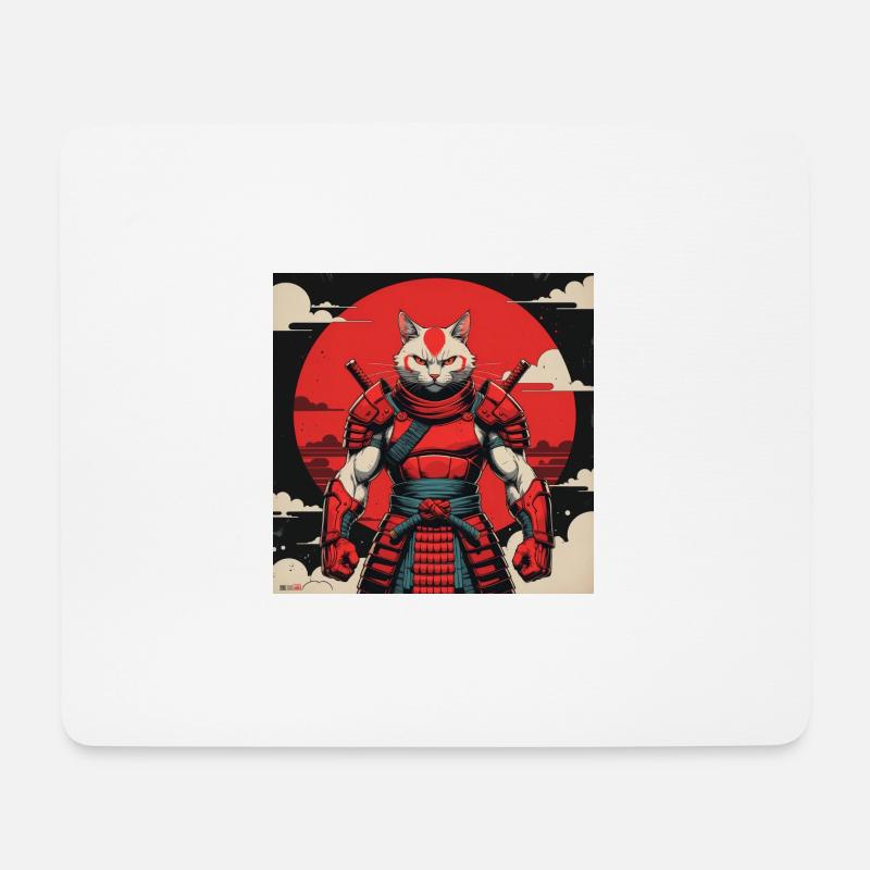 Samurai-Katzenkrieger - Mousepad (Querformat) - Weiß