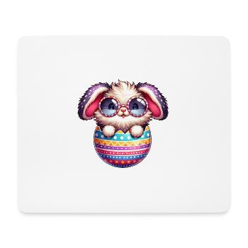 Süßer Osterhase im Ei mit Brille - Mousepad (Querformat) - Weiß - Vorne