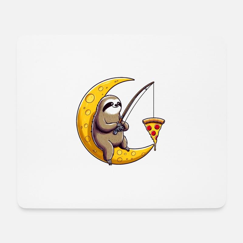 Faultier Angler Mond Pizza Weltraum - Mousepad (Querformat) - Weiß