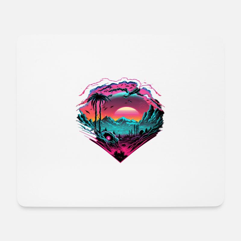 Synthwave Sunset 80s Geschenk - Mousepad (Querformat) - Weiß