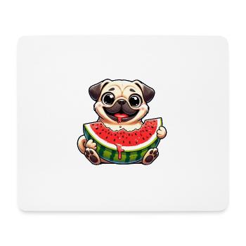 Pug with Melon Cute Cartoon - Mouse Pad (horizontal) - white - Front