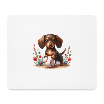 Teckel mignon avec humour de baseball - Tapis de souris (format paysage) - blanc - Devant