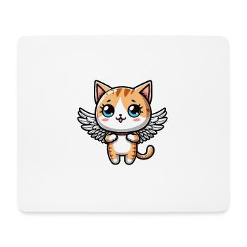Chat de bande dessinée mignon avec des ailes d’ange - Tapis de souris (format paysage) - blanc - Devant