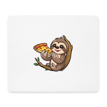 Faultier auf Ast mit Pizza Cartoon - Mousepad (Querformat) - Weiß - Vorne