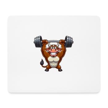 Stier Bulle Gewichtheber Workout Hantel Barbell - Mousepad (Querformat) - Weiß - Vorne