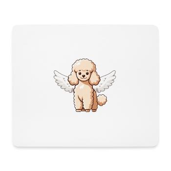 Chien caniche mignon avec des ailes d’ange dessin animé - Tapis de souris (format paysage) - blanc - Devant
